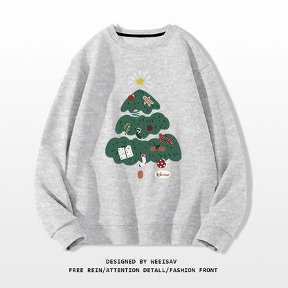 Gray sweatshirt with a Christmas tree design on a white background