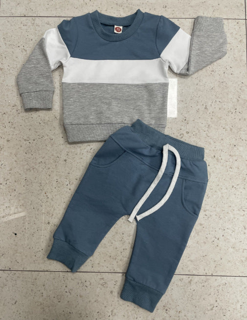 Boys' Three-Color T-shirt & Trousers Suit Boy's Three-color Stitching Long Sleeve | Ectron Online