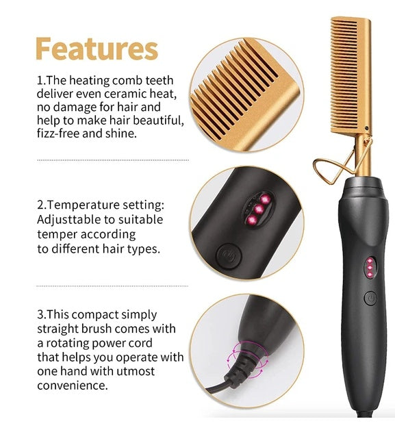 2-in-1 Electric Beard & Hair Straightener Comb