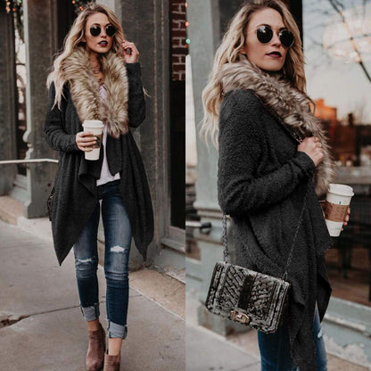 Women's Fur Collar Plush Trench Coat Fur collar cardigan plush trench coat | Ectron Online