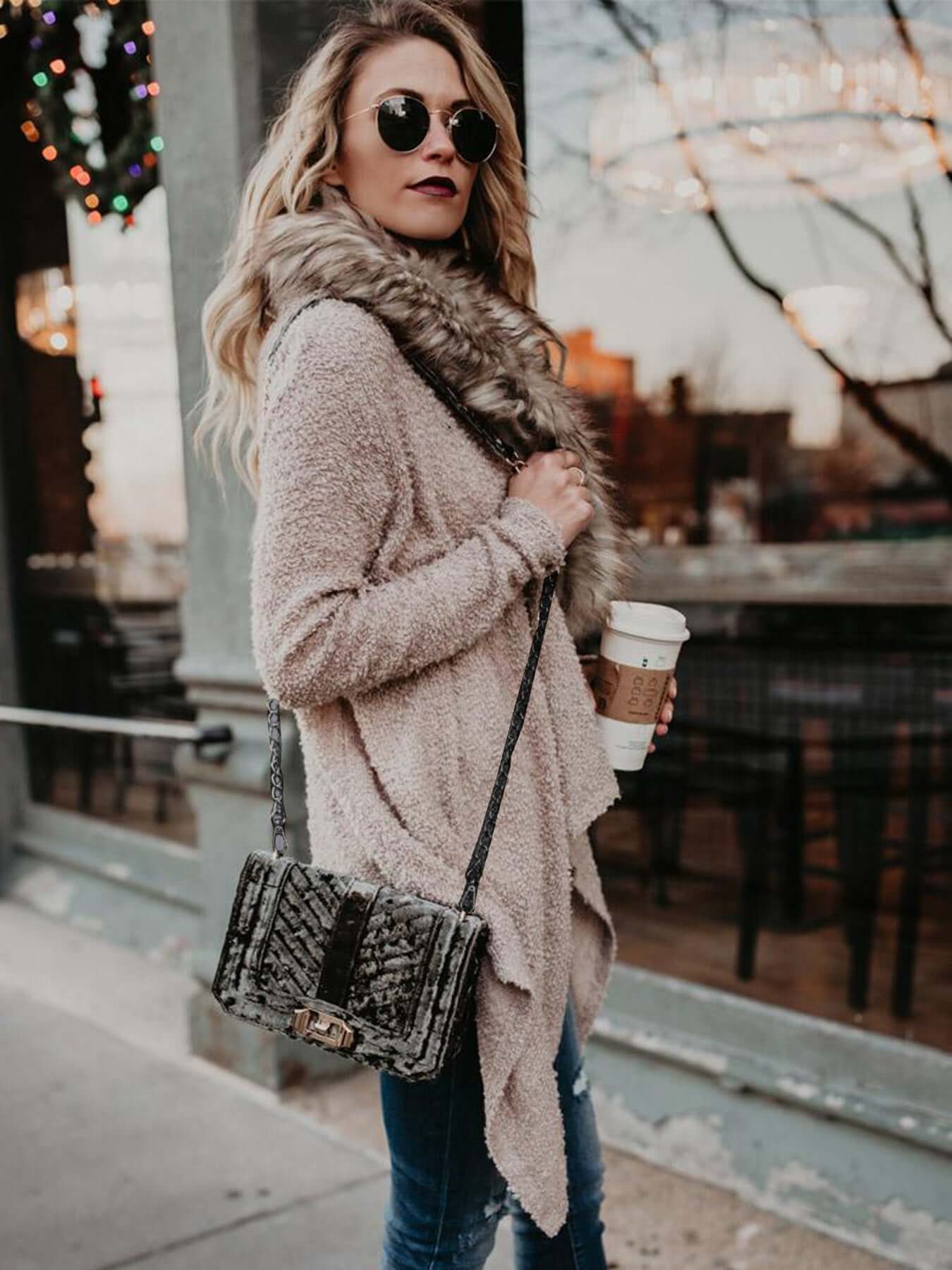 Women's Fur Collar Plush Trench Coat Fur collar cardigan plush trench coat | Ectron Online