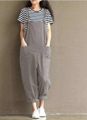 Women's Casual Trousers with Brushed Cotton Suspenders Wide Leg Pants | Ectron Online