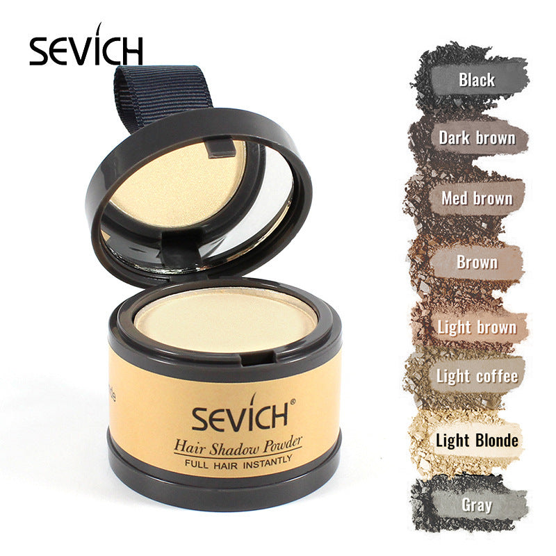 Hair shadow powder compact and shade range chart with multiple powder colors