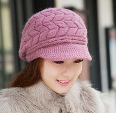 Winter Korean version of the lady's pattern rabbit fur hat knit hat cute plus velvet line warm wool hat autumn and winter