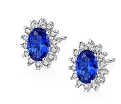 CZCITY New Natural Birthstone Royal Blue Oval Topaz Stud Earrings With Solid 925 Sterling Silver Fine Jewelry For Women Brincos