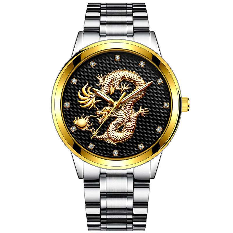 Men's Embossed Golden Dragon Quartz Watch New Men's Embossed Golden Dragon Playing | Ectron Online