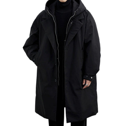 Men's False Two Pieces Hooded Mid-length Trench Coat