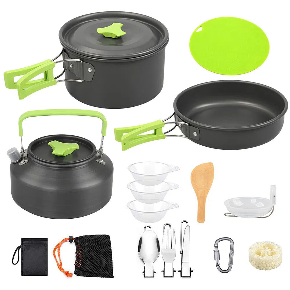 16Pcs Camping Cookware Set | Portable Stove & Aluminum Pot Kit