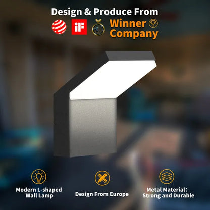 Modern grey LED outdoor wall sconce with frosted light diffuser on angled mount