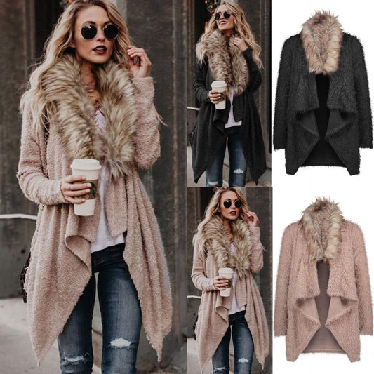 Women's Fur Collar Plush Trench Coat Fur collar cardigan plush trench coat | Ectron Online