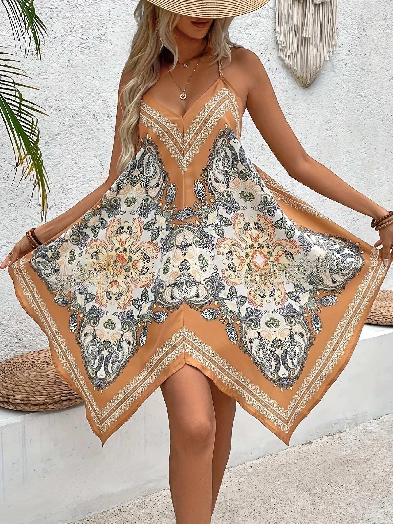 Printed V-Neck Camisole Dress – Light & Stylish for Summer Printed V-neck Camisole Dress | Ectron Online