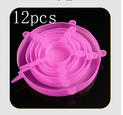 {{ brand }} Stretchable Silicone Freshness Bowl Cover Pink 12pcs 120G - Multifunctional Stretchable Silicone Freshness Bowl Cover
