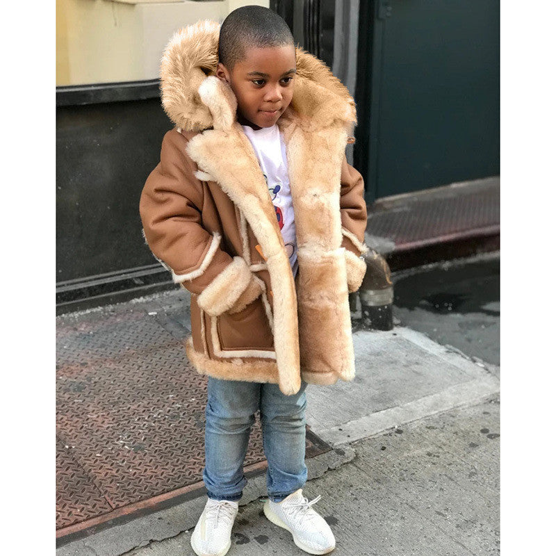 Boys' Warm Fur All-in-one Hooded Jacket Boys' Warm Fur All-in-one Fashion Hooded | Ectron Online