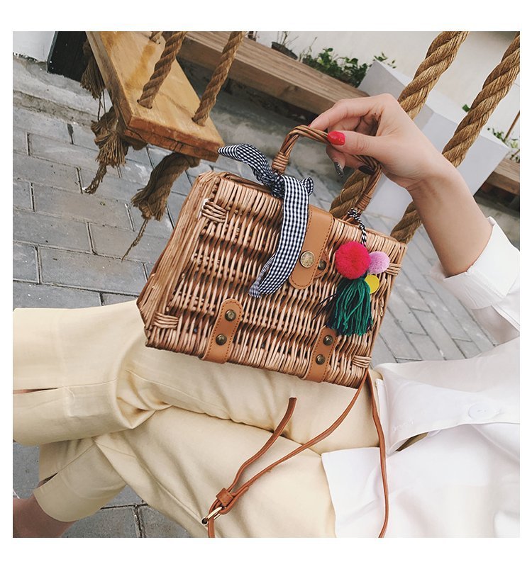 Hand-woven bamboo basket handbag