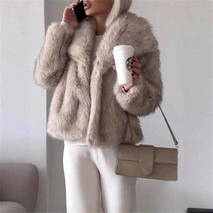 Gradient Dyed Pointed Lapel Long Sleeve Artificial Fur Coat