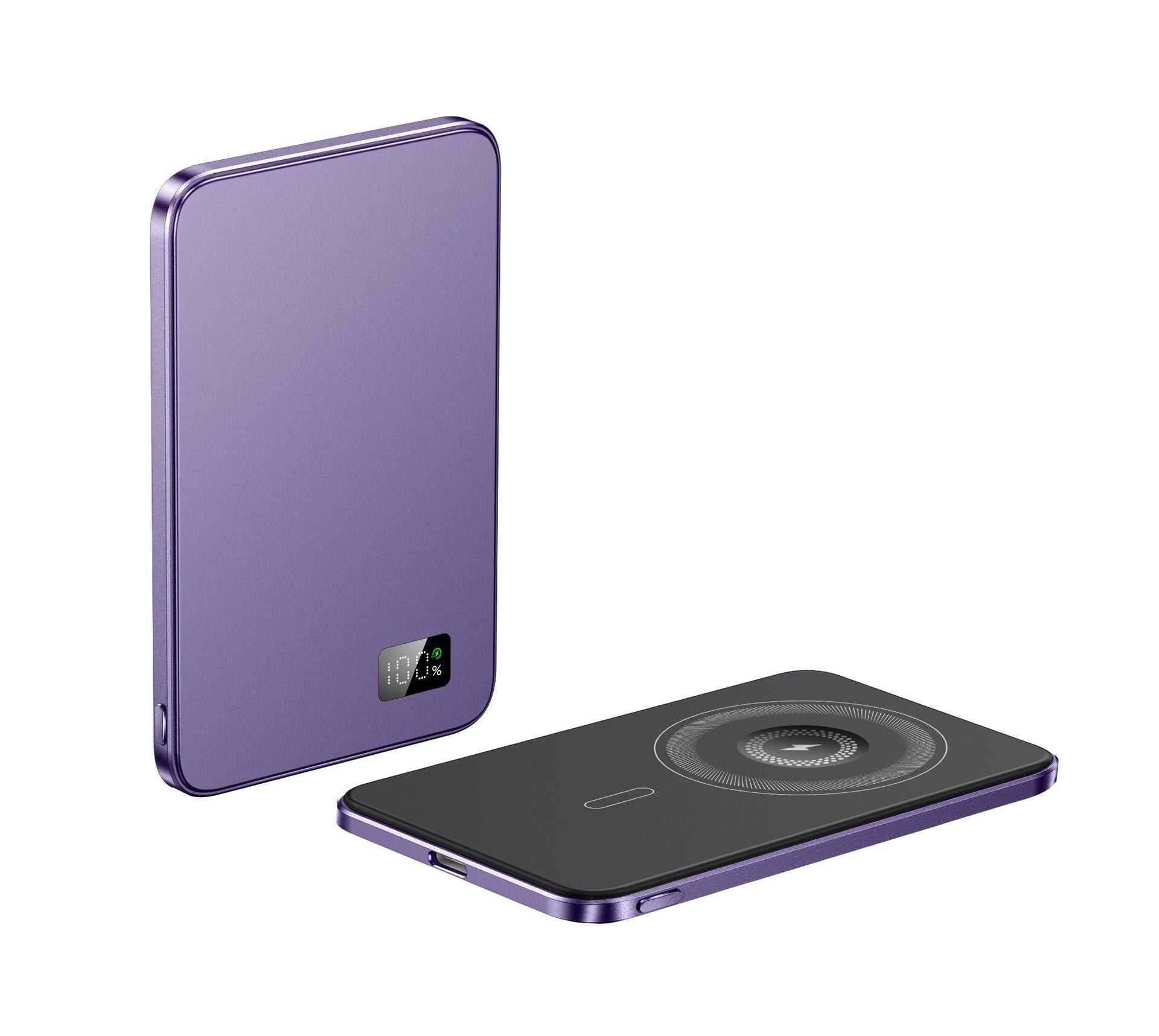 Purple 3-in-1 MagSafe power bank with magnetic wireless charging pad