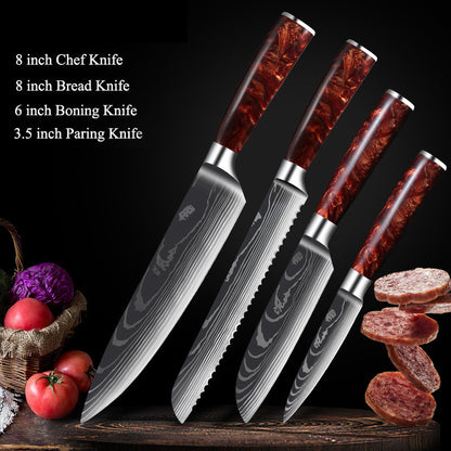 Premium Cutlery | Damascus Steel | with Red Resin Handles Kitchen Knives Set | Ectron Online