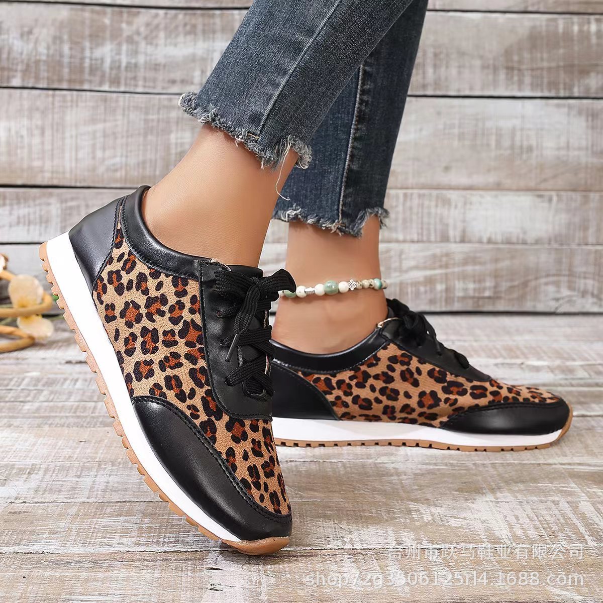 Flat Bottomed Leopard Print Lace Up Casual Sports Shoes Flat Bottomed Leopard Print Lace Up Casu | Ectron Online