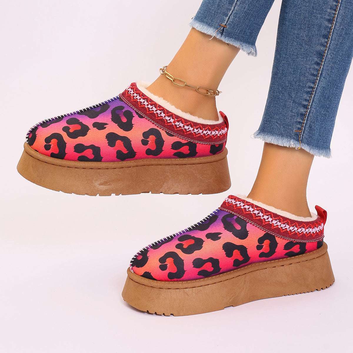 Women's Christmas Ankle Boots – Plush Lined Slip-On Winter Shoes Women's Cartoon Christmas Print Ankle Bo | Ectron Online