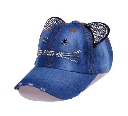 Spring And Summer Denim Baseball   Cute Cat Ears Baseball  Sunscreen Visor Baby Cat Hat