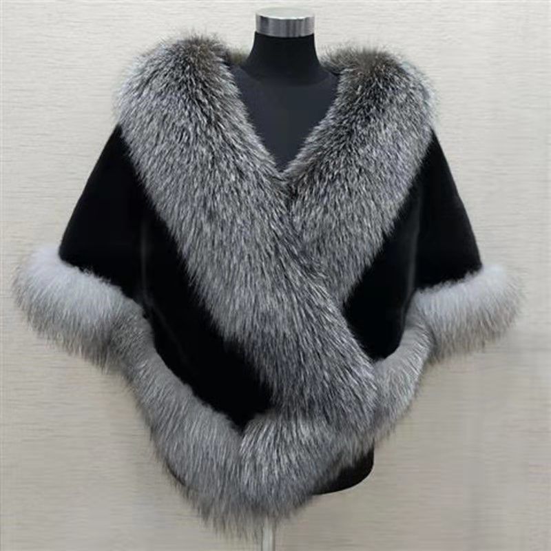Luxury Faux Mink Fox Fur Dress Shawl & Cape Imitated Mink Fox Fur Cape Coat Plus-siz | Ectron Online