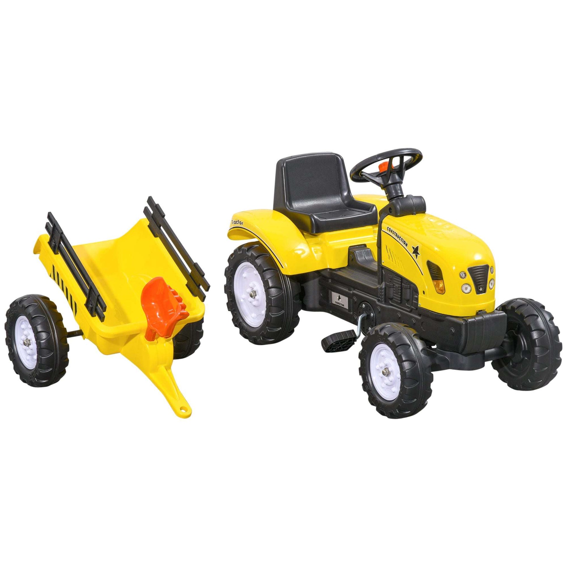 Kids Ride-On Tractor with Trailer & Garden Tools - Yellow Pedal Kart Kids Ride on Tractor with Back Trailer, | Ectron Online