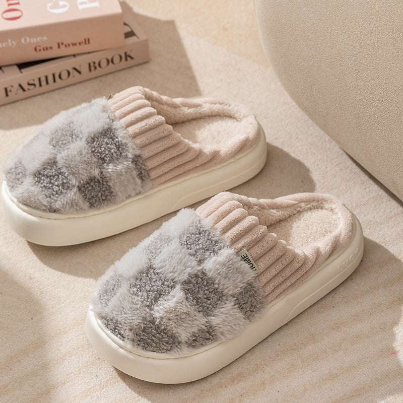 Plaid Plush Slippers – Warm Indoor Shoes for Women & Couples Plaid Plush Slippers Women's Indoor Plus | Ectron Online