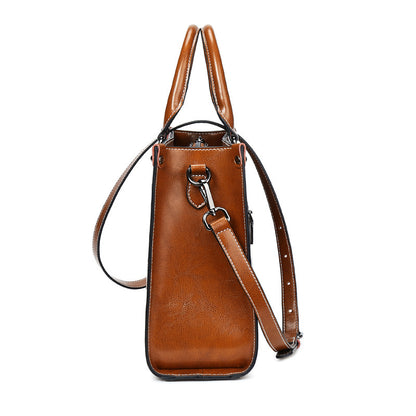 Oil wax stitching leather handbag
