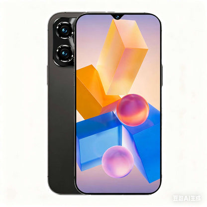 Unlocked smartphone with black back, dual rear cameras, 6.3-inch touchscreen.