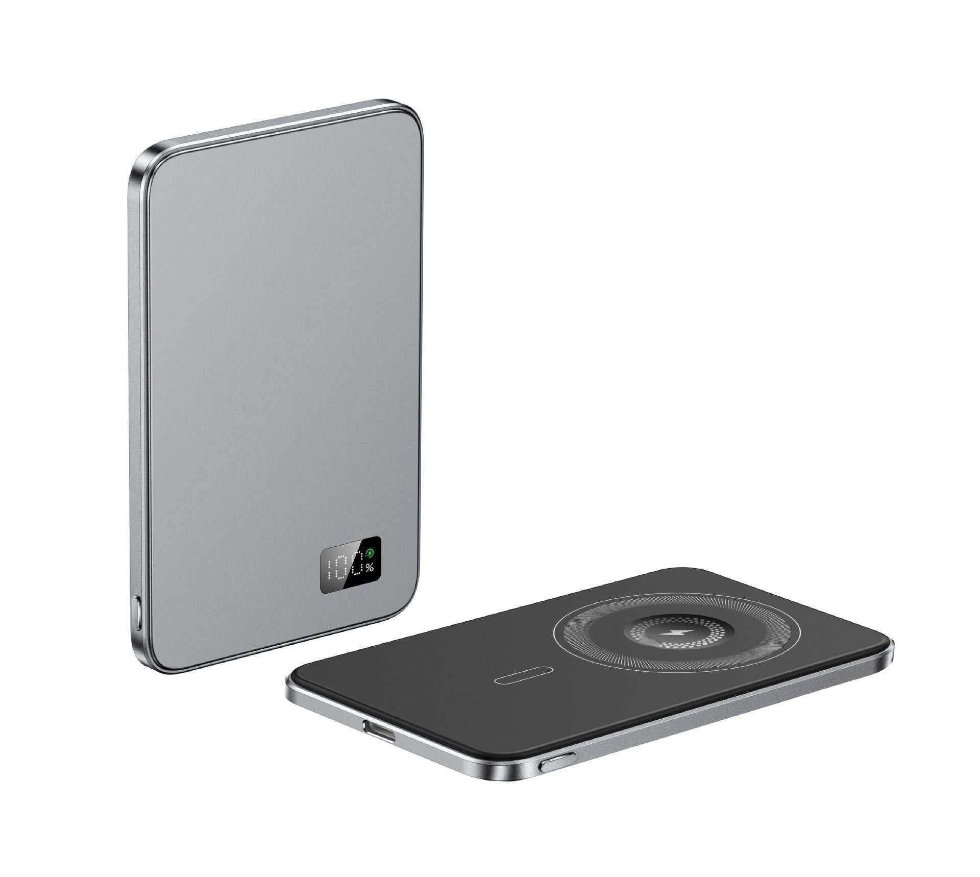 Gray 3-in-1 MagSafe power bank with magnetic wireless charging pad