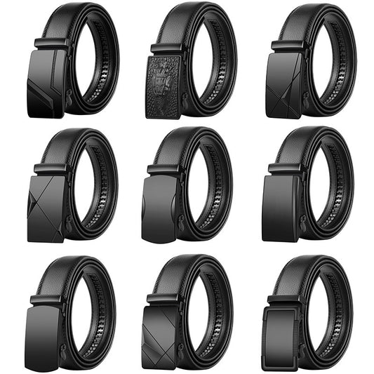 Men's Leather Belt Automatic Buckle Korean Style collection with various designs in black leather.