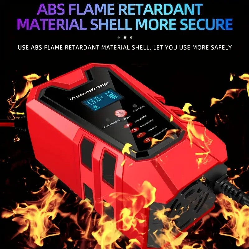 Smart 12V Car & Motorcycle Battery Charger | LCD Display Maintainer
