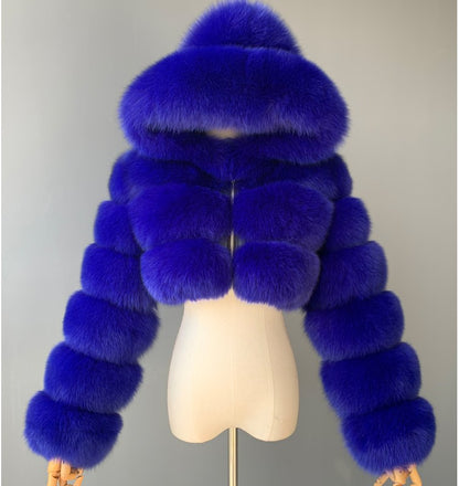 Women's Short Hooded Faux Fur Coat | Trendy Long Sleeve Plush Jacket Short hooded faux fur long sleeve coat | Ectron Online