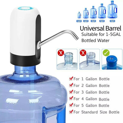 Electric water bottle dispenser attached to a water jug with stainless spout
