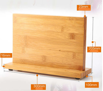 Wood magnetic knife holder with wide base and upright knife storage slots