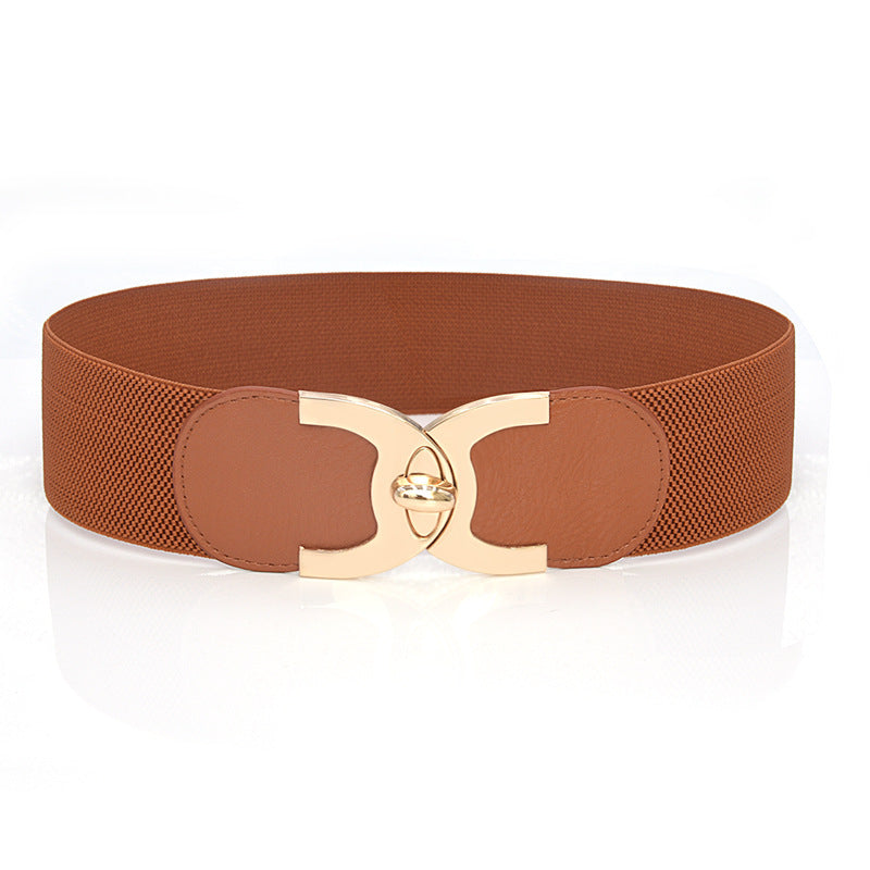 Wide Elastic Women's Belt with Decorative Fastener Fastener Decoration Wide Belt Women's El | Ectron Online