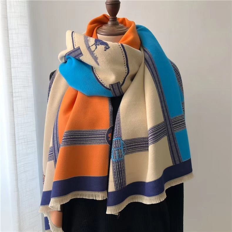Women's New Winter Contrast Color Cashmere Scarf Korean Style Contrast Color Artificial C | Ectron Online