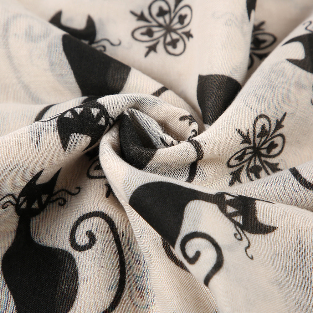 Fashion black cat print pattern scarf