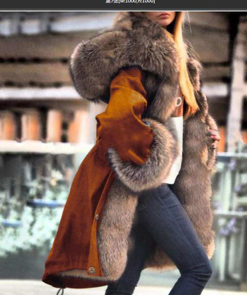 Hooded Jacket with Faux Crystal Fox Fur Collar Faux Crystal Fox Fur Collar Fur Collar H | Ectron Online