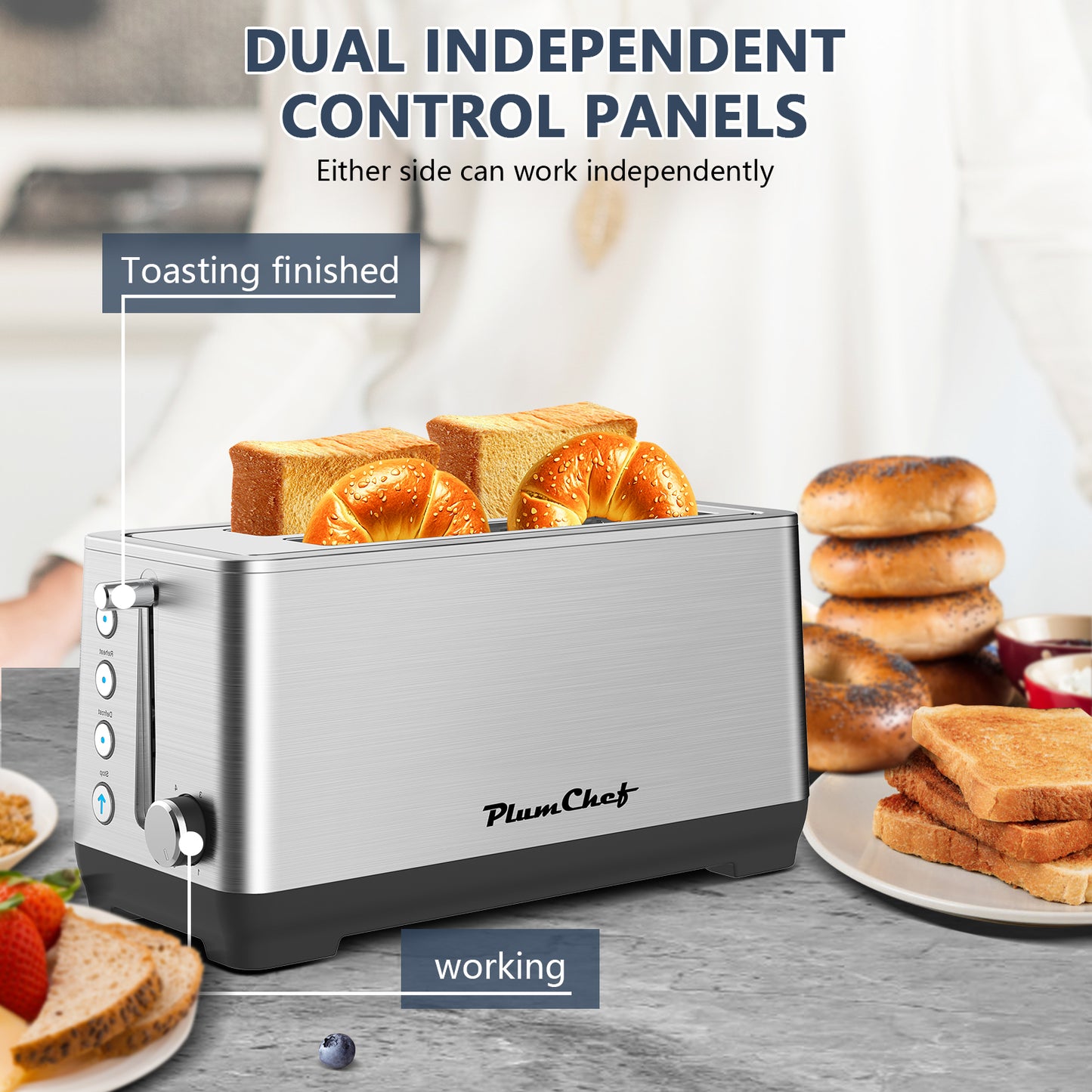 4-Slice Extra Wide Long Slot Toaster | Stainless Steel Silver Toaster