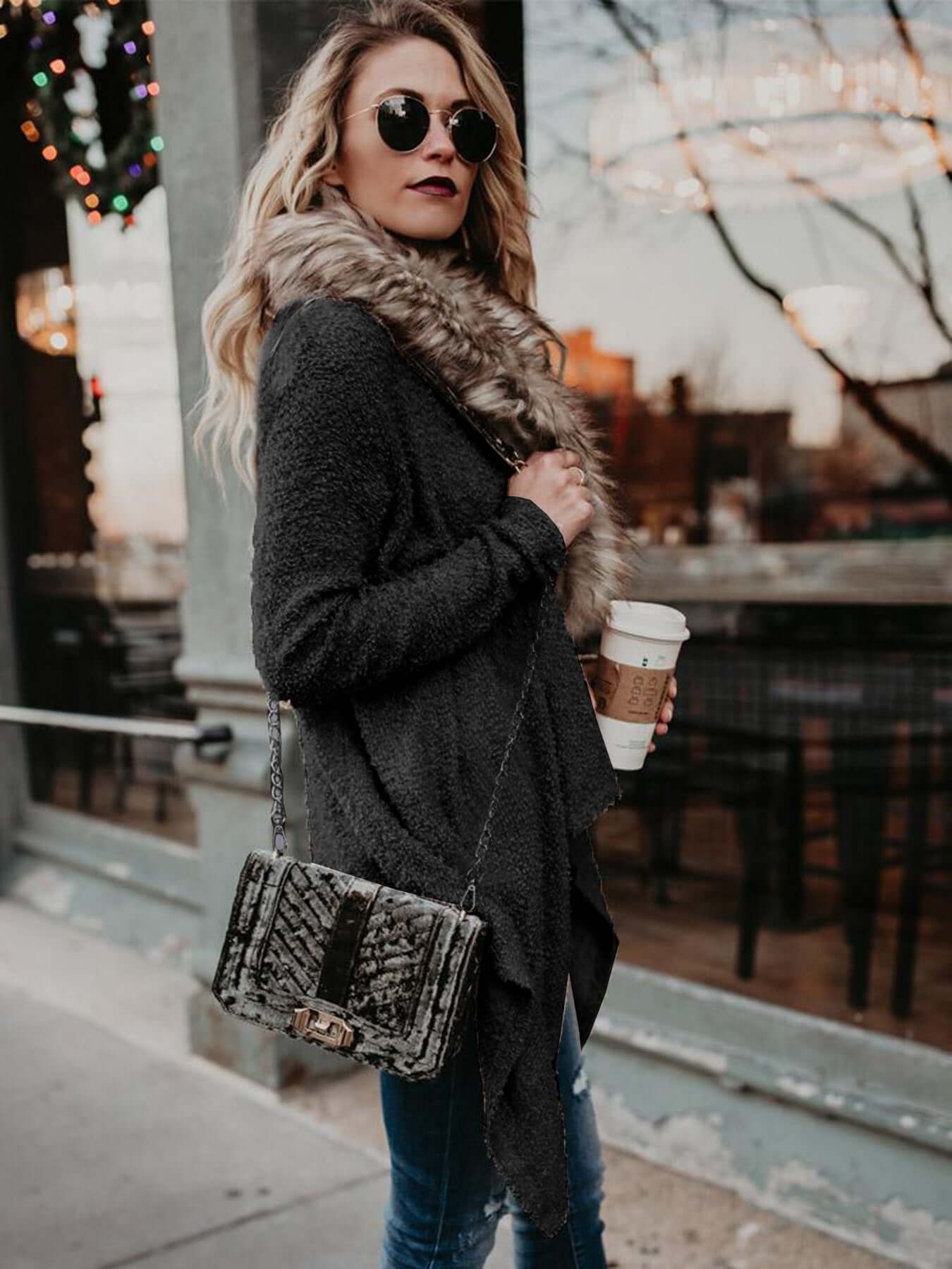 Women's Fur Collar Plush Trench Coat Fur collar cardigan plush trench coat | Ectron Online