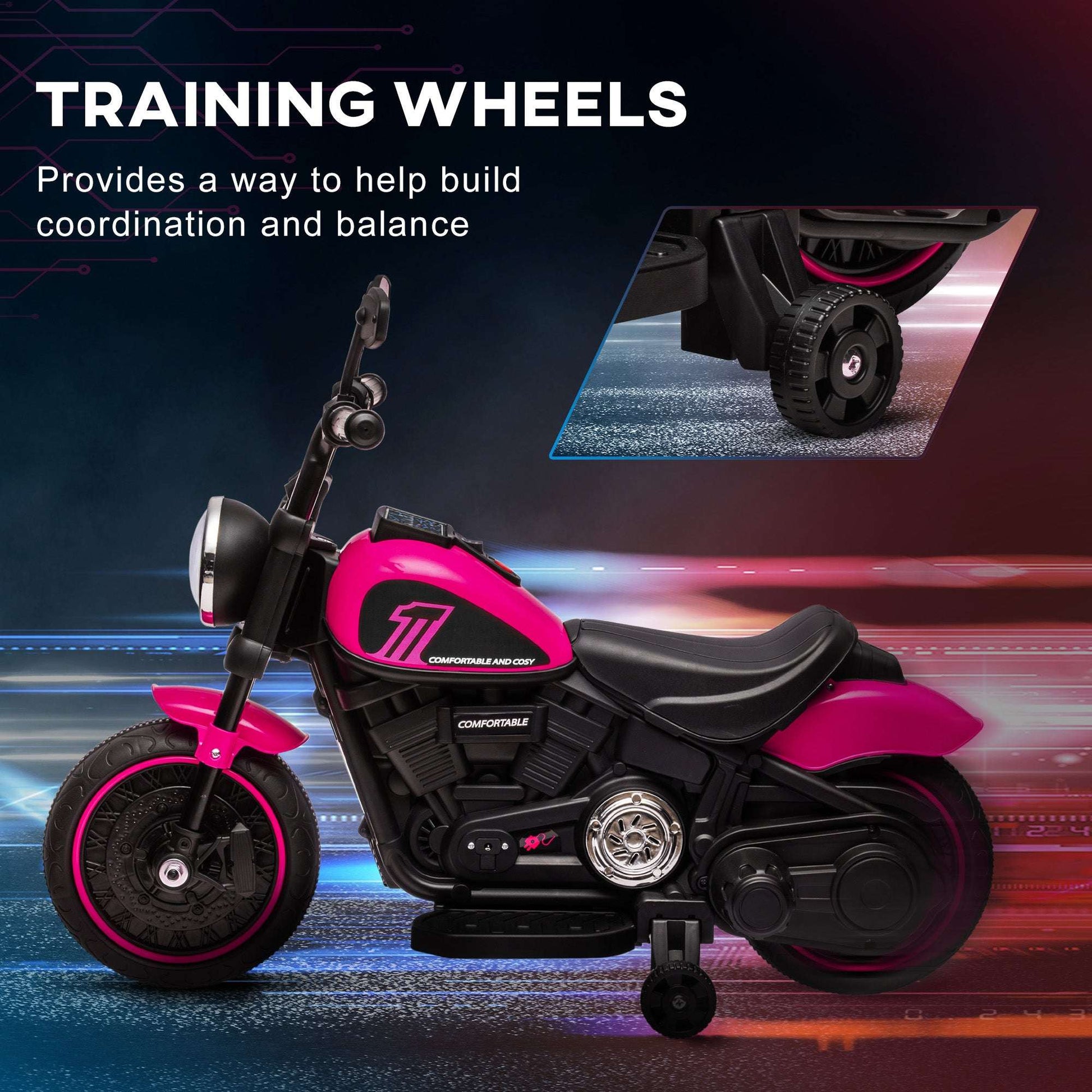 6V Kids Electric Motorcycle with Training Wheels - Pink Toddler Trike 6V Kids Motorcycle w/ Training Wheels, S | Ectron Online