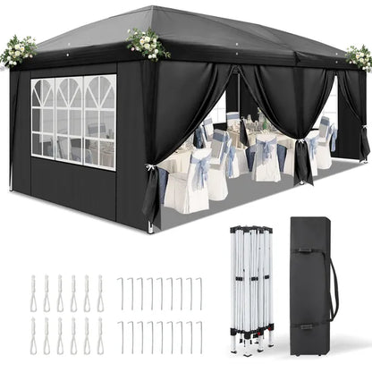 Black pop-up canopy tent side with mesh window panel and side curtains