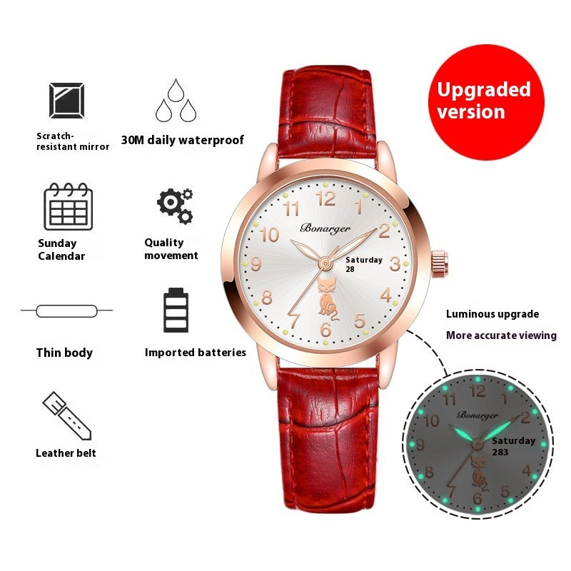 Waterproof Luminous Quartz Watch with Belt Women's Luminous Quartz Watch With Simpl | Ectron Online