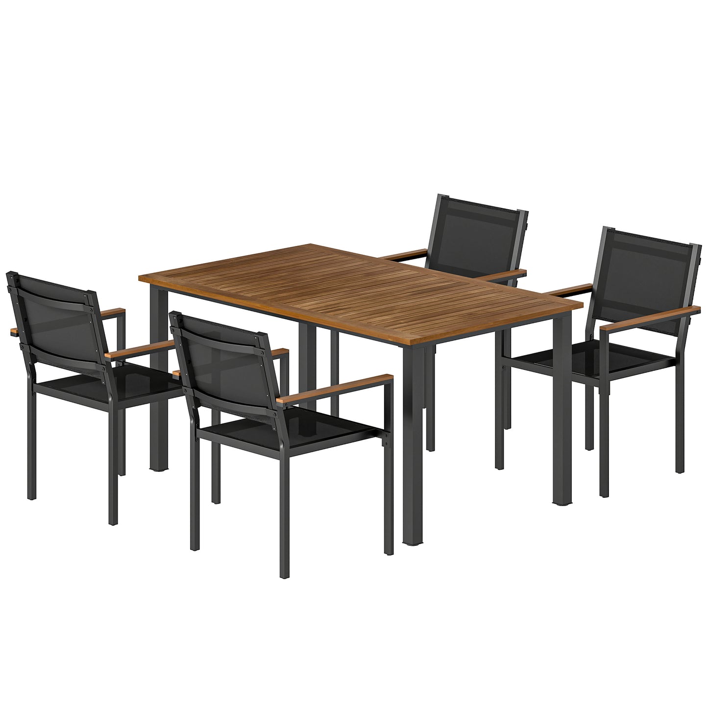 4-Person Outdoor Dining Set | 59" Acacia Wood Table & Stackable Chairs