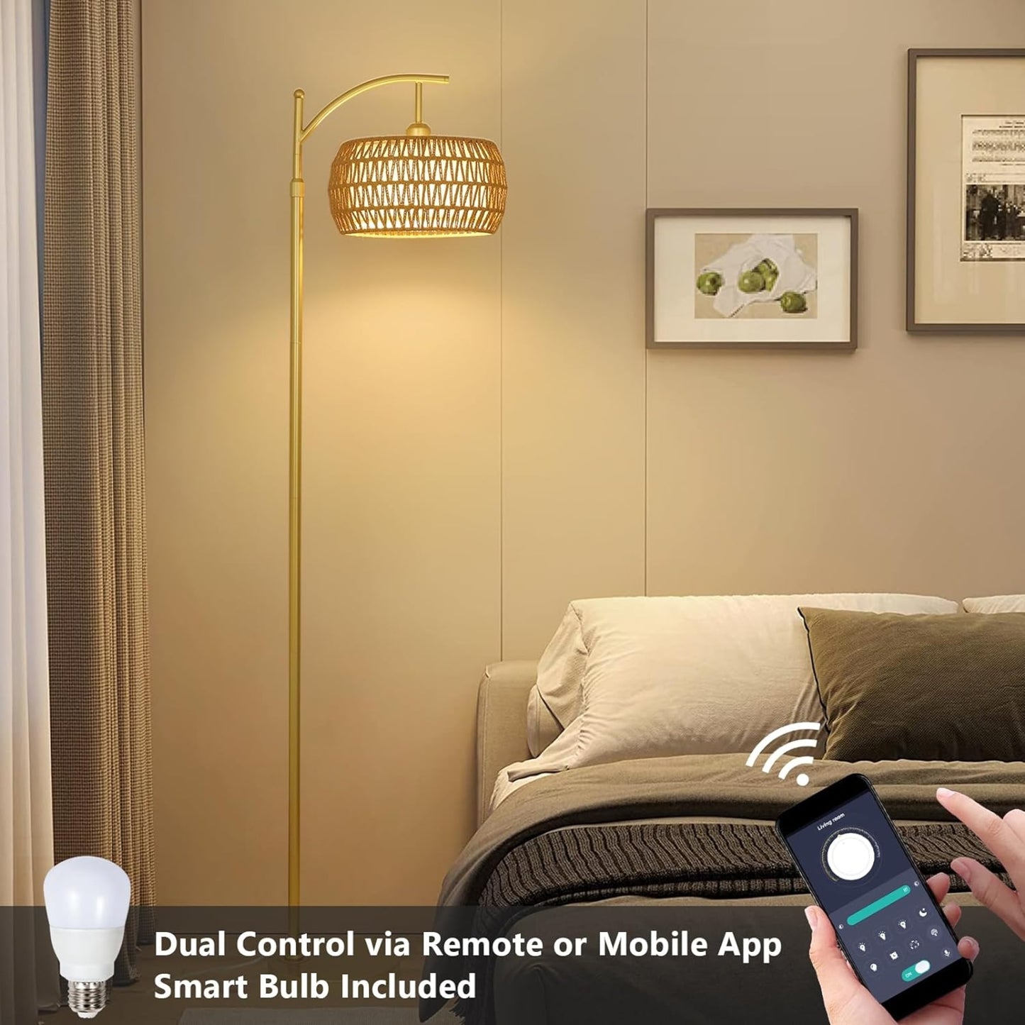 LED Gold Floor Lamp - Stepless Dimmable with Remote Control