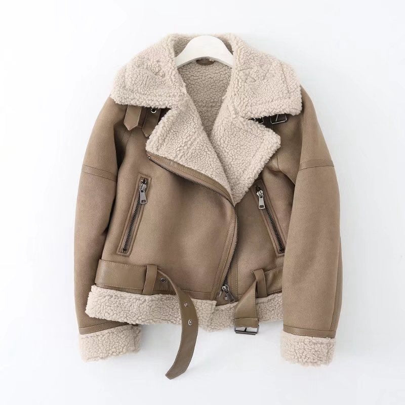 Suede Biker Jacket with Fleece Lining Fleece Autumn And Winter Suede Fur Jacke | Ectron Online