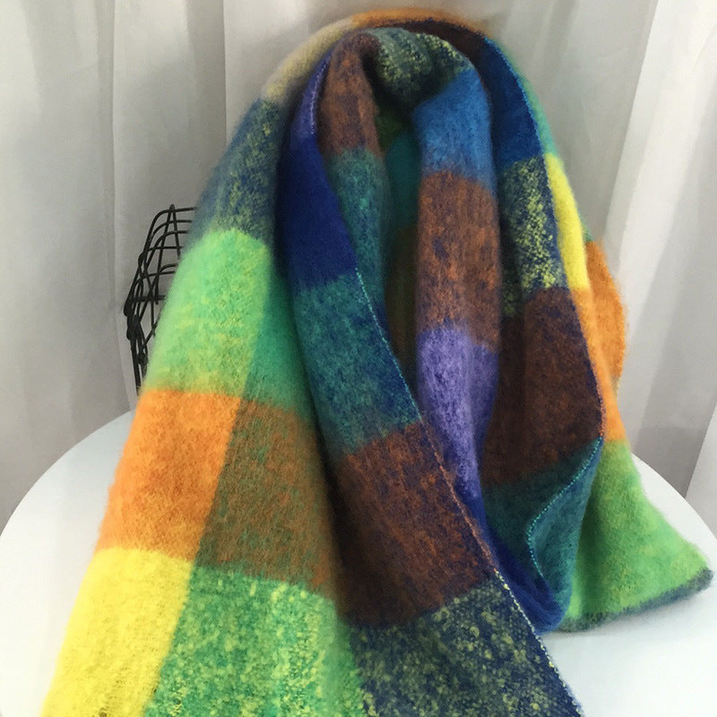 Women's Autumn Colorful Striped Warm Cashmere Plaid Scarf Scarves | Ectron Online