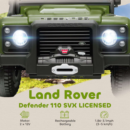 Front view of dark green kids electric SUV with light bar and grille