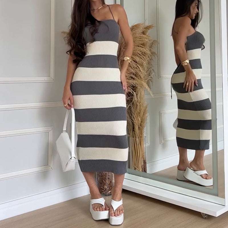 Knitted Sexy Color-Matching Vacation Beach Dress for Women Knitted Sexy Color Matching Vacation Bea | Ectron Online